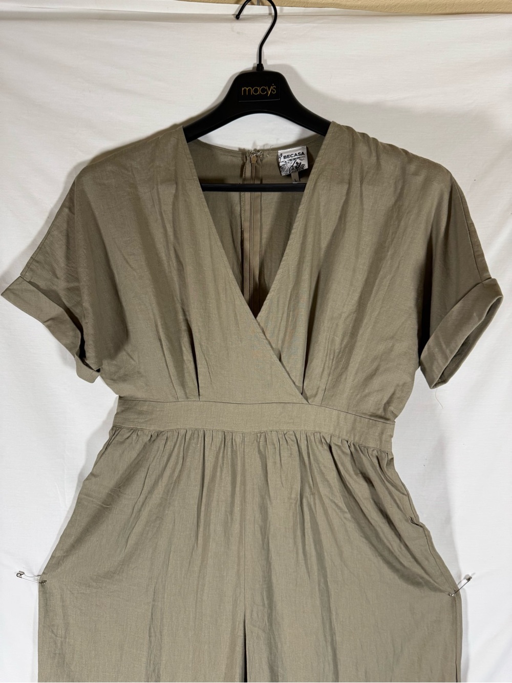 Olive Wrap-Front Wide-Leg Jumpsuit - Picture 6 of 7